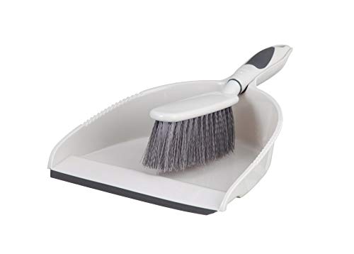 Superio Brush and Dustpan Set, Rubber Edge for Easy Dirt Pickup, Durable Plastic Broom Set with Ergonomic Grip Handle, for Table, Countertop, Desk (1) - color: Gray