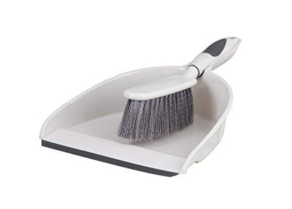 Superio Brush and Dustpan Set, Rubber Edge for Easy Dirt Pickup, Durable Plastic Broom Set with Ergonomic Grip Handle, for Table, Countertop, Desk (1) - color: Gray