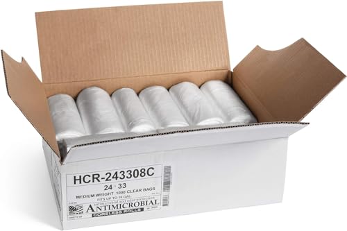 Aluf Plastics High Density Trash Bags, 16 Gallon, 1000 Count, 8 Micron (eq), 24" x 33", Clear, for Bathroom, Office, Industrial, Commercial, Janitorial, Municipal, Recycling - color: Clear, style: 12-16 Gal, 8 Micron Equiv, 1000 Count