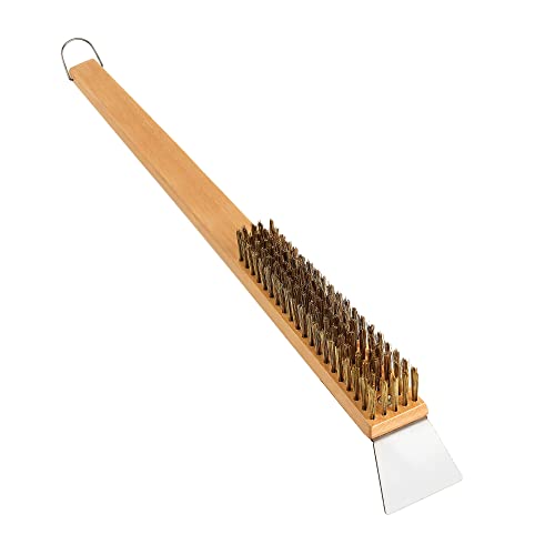 Lrui Pizza Oven Brush,Copper Wire Pizza Stone Cleaning Brush with Scraper,Outdoor Pizza Oven Accessories.