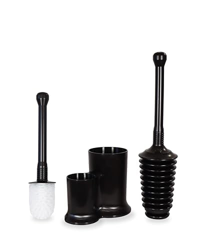 Master Plunger 500 & Toilet Brush Combo Set – Heavy-Duty Black Toilet Plunger with High-Efficiency Brush and Holder – Durable, Compact Bathroom Cleaning Kit - color: Black