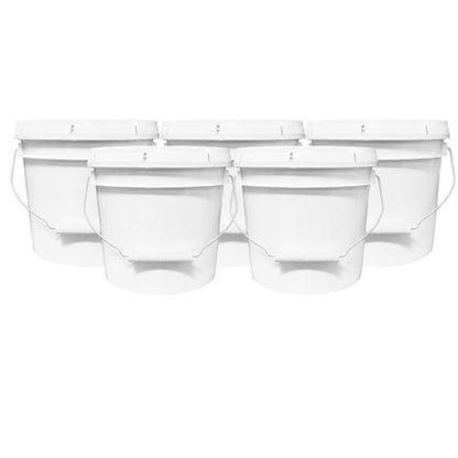 MKS Plastics 1-Gallon Bucket with Airtight Lid – Made in USA, Food Grade BPA Free Plastic, Heavy Duty Multi-Use, Metal Handle with Grip, Stackable Storage – White, 5 Pack - color: 1 Gallon - White, size: 5