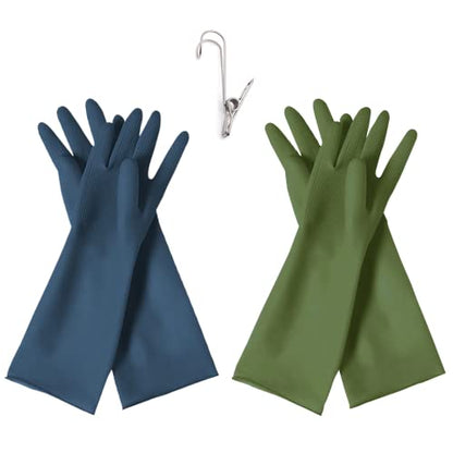 HOMSSEM Dishwashing Gloves - 2 Pairs Premium Rubber Gloves for Cleaning - Urban Gray, Green, Blue - color: Blue + Green - Medium