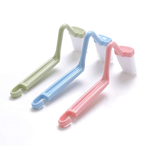 Mziart 8" V Type Plastic Curved Toilet Brush Cleaning Toilet Corner Rim (Blue, Green, Red, Pack of 2)