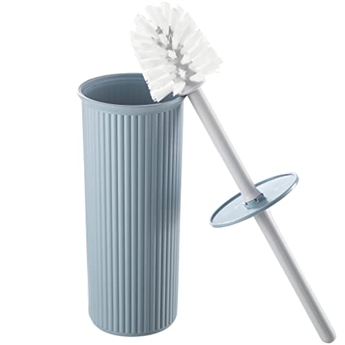 Superio Ribbed Collection - Decorative Plastic Toilet Bowl Brush and Holder Set, Blue (1 Pack) Cleaner Scrubber for Bathroom - color: Blue, size: Toilet Brush (Pack of 1)