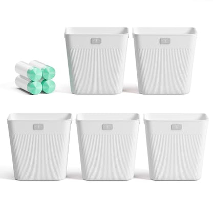 JOYMOOP Slim Trash Can 5-Pack, 2.2 Gallon Plastic Wastebasket for Bathroom, Bedroom, Office, Kitchen with 4 Rolls Bags, White - color: White, size: 5 pcs Waste Baskets+ 4 Rolls of Trash Bags