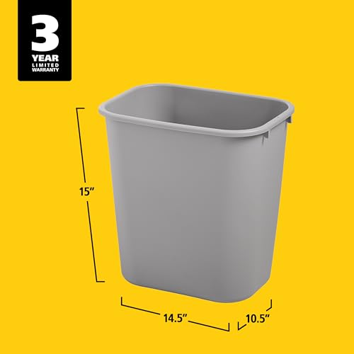 Rubbermaid Commercial Products Resin Wastebasket/Trash Can, 7-Gallon/28-Quart, Gray, Plastic, for Bedroom/Bathroom/Office, Fits Under Desk/Sink/Cabinet - color: Gray, size: 7 Gallons