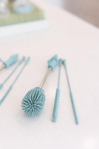 Haakaa Silicone Cleaning Brush Kit – Household Cleaning Brushes for Bottles and Crevices – Food-Grade Silicone: Dishwasher Safe (Kit-Mist Blue) - color: Kit-mist Blue