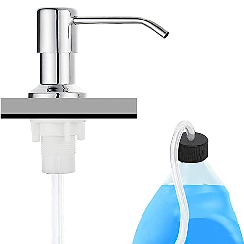 Soap Dispenser for Kitchen Sink and Extension Tube Kit, Stainless Steel with 47 Inches Tube Connects Directly to Soap Bottle, Hand and Dish Soap Dispenser Pump, Chrome - color: Plating