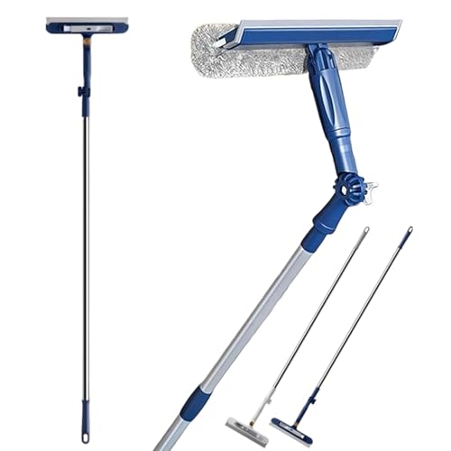 47in Window Squeegee with Extension Pole, 4-in-1 Telescopic Window Cleaner Tool with 2-Stage Telescoping Pole,Professional Window Washing Equipment with Bendable Head - color: Blue