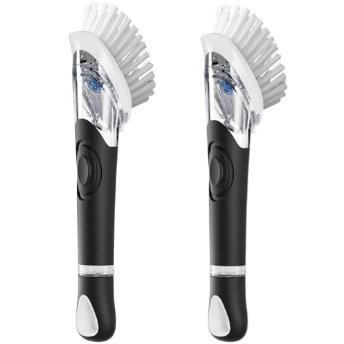2 Pack Soap Dispensing Dish Brush, Dish Scrub Brush with Soap Dispenser, Dish Soap Brush for Dishes, Pans, Sink, Pots - size: 2 Pack