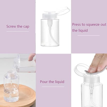 Push Down Pump Dispenser, 3.4oz Clear Pump Bottles with Alcohol, Acetone, Nail Polish Remover, Makeup Remover, Toner Stickers Empty Push Top Container for Liquid (100ml-4Pack) - size: 100ml-4pack