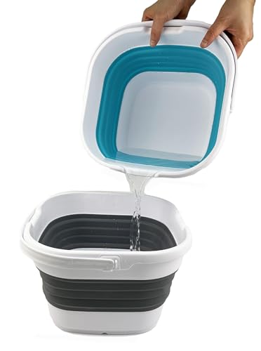 SAMMART 9.5L (2.5 Gallon) Collapsible Rectangular Handy Basket/Bucket (White/Ceramic Blue) - color: White/Ceramic Blue
