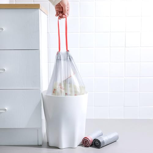 Strong Drawstring Trash Bags 5 Rolls Thickened Portable Kitchen Garbage Bags for Household Food Waste Disposal Random Color