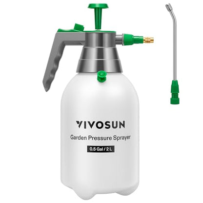 VIVOSUN 0.5Gal Handheld Garden Sprayer, 2L Pump Sprayer, 68 Oz Water Spray Bottle with Safety Valve, Adjustable Nozzle, Extended Spray Rod & Additional Seals, Ideal for Watering, Fertilizing, Cleaning - size: 68 ounce