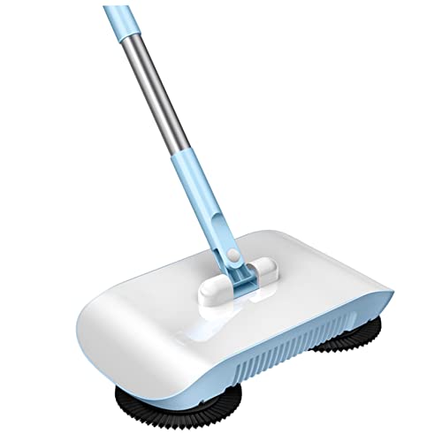 Carpet Sweeper Manual, 2 in 1 180 Degree Rotating Hand Push Sweeper, Manual Vacuum Sweeper, Sweeping Mop Crumb Sweeper for Carpet Floor Clean(Blue), Standard
