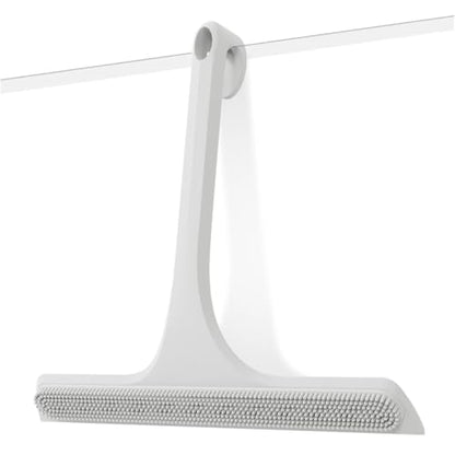 2-in-1 Silicone Shower Squeegee with Hook,Dual-Sided Design with Scraper & Scrub Surface,Streak-Free Bathroom Squeegee for Glass Doors,Mirrors,Windows,Car Windshields (White) - color: White