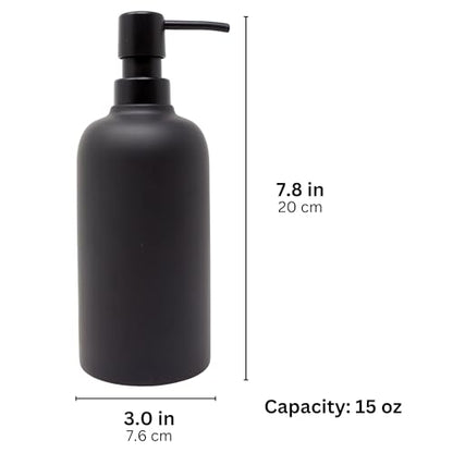 Matte Black Round Soap Dispenser for Kitchen & Bathroom – 15 oz Refillable Resin Pump Bottle for Dish Soap, Hand Soap, Shampoo, Conditioner – Modern Countertop Dispenser with Non-Slip Protective Pads - color: Black, style: Round Soap Dispenser