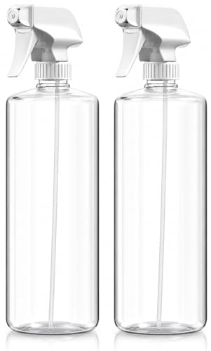 Bar5F Plastic Spray Bottles with Mixor Trigger, 32 oz | Professional, Leak Proof, Empty, Adjustable Fine to Powerful Sprayer, Refillable | Water Plants, Cleaning Solutions | Crystal Clear | Pack of 2