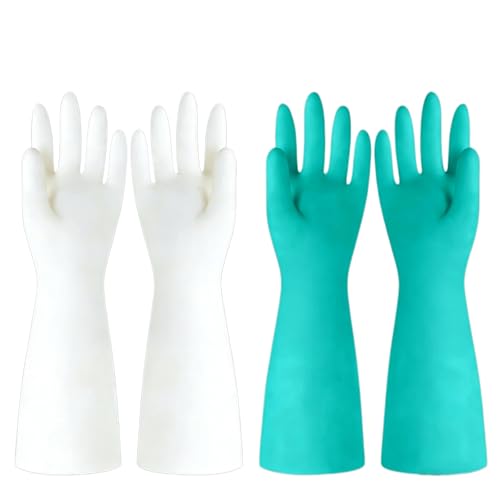 13 inch Nitrile Rubber Dishwashing Gloves 2 Pairs Waterproof, Reusable, Suitable Home Cleaning, Bathroom, Kitchen