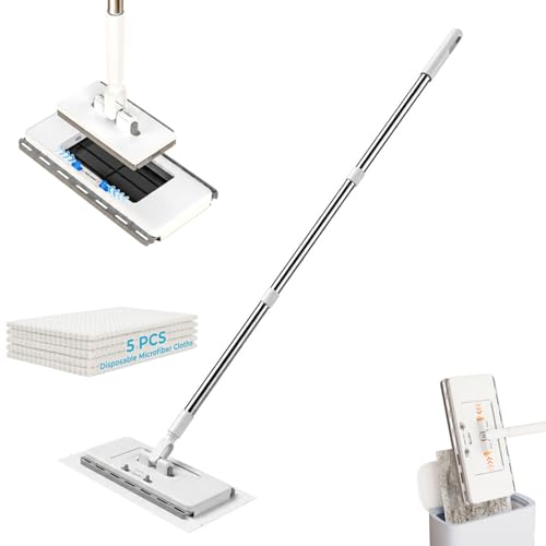 2-in-1 Snap Grip Mini Mop, Hands Free Multi Purpose Flat Mop Cloth Changing with 360° Rotating Head, Zero-Touch Portable for Wall Floor Tile Mirror, Universal Pad Compatibility with Swiffer Pads - color: Beige