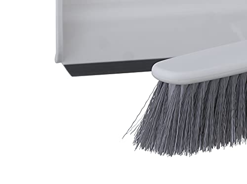 Superio Brush and Dustpan Set, Rubber Edge for Easy Dirt Pickup, Durable Plastic Broom Set with Ergonomic Grip Handle, for Table, Countertop, Desk (1) - color: Gray