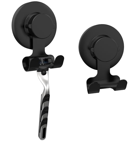 Suction Cup Hooks Razor Holder Powerful Vacuum Organizer for Towel, Razor, Coat, Bathrobe and Loofah 304 Stainless Steel Removable Hooks for Bathroom & Kitchen, Towel Hanger Storage (Black) - color: Black