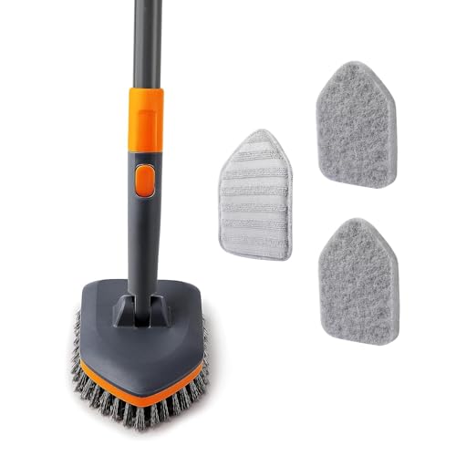 CLEANHOME Tile Tub Scrubber Brush with 3 Different Function Cleaning Heads and 56" Extendable Long Handle-No Scratch Shower Scrubber for Cleaning Bathroom Kitchen Toilet Wall,Bathtub,Sink,Grey - color: Gray