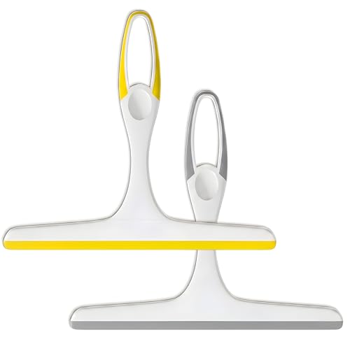 2 Pack Shower Squeegee for Glass Doors – 9.5” Silicone Blade Window Cleaner Tool (Grey & Yellow) – Bathroom, Car Windshield, Mirror & Tile Cleaning Wiper with Hook – Lightweight Ergonomic Handle