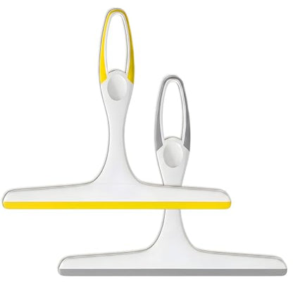2 Pack Shower Squeegee for Glass Doors – 9.5” Silicone Blade Window Cleaner Tool (Grey & Yellow) – Bathroom, Car Windshield, Mirror & Tile Cleaning Wiper with Hook – Lightweight Ergonomic Handle