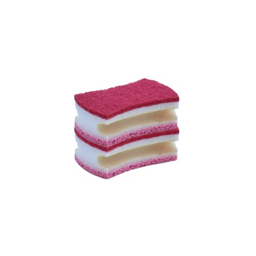 Superio Scrub Sponge with Grip (2 Pack) Heavy Duty Duel Sided Kitchen Sponge Cellulose Kosher Easy to use Dish wash Sponge (Red/Pink) - color: Red