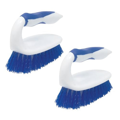 LOLA Iron Shaped Handled Scrub Brush, 2 Pack, Ergonomic Handle, No Slip Grip, Fiber Bristles, Heavy Duty Tile & Floor Cleaner - size: 2 Pack