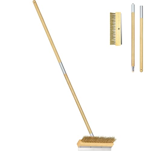 Pizza Oven Brush 41-Inch Long Wood Handle Brass Bristles with Steel Scraper, Outdoor Pizza Oven Accessories - size: 41 Inch Long