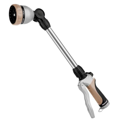 RESTMO Metal Watering Wand, Heavy Duty Garden Hose Wand with 180° Swivel Ratcheting Head, 16'' Hose Nozzle Sprayer with 7 Spray Patterns and Flow Control, for Water Hanging Baskets and Shrubs, Gold - color: Gold