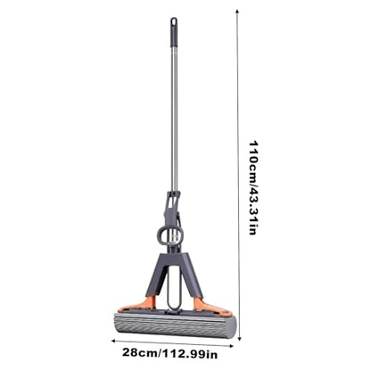 Sponge Roller Mop - Household Tool Telescopic Pole, Floor Cleaning Squeeze, Long Lasting Synthetic Accessory Unit Set, for Kitchen Living Room Bathroom Bedroom Dining Room Dorm Task Box Unit Kit