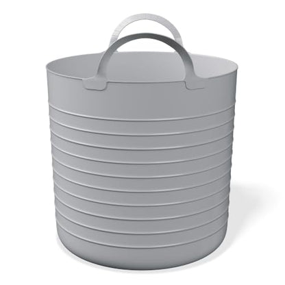 10 Gallon Large Gray Plastic Flex Storage Basket, Lightweight Soft Sided Portable Organizer Bin, Easy Clean Flexible Tote for Bedroom, Closet, Dorm, Laundry & Office Supplies Storage