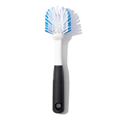 OXO Good Grips Dish Brush, Nylon Bristles with Built-in Scraper, Safe for Non-Stick Cookware, Non-Slip Handle, Dishwasher Safe - style: Plastic