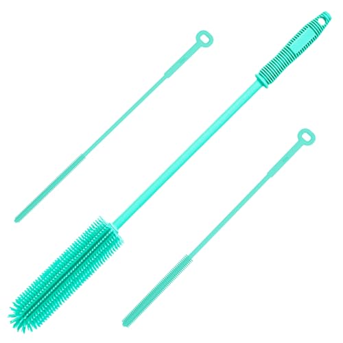 Silicone Water Bottle Brush and Straw Cleaner Set,Long Bottle Brush,Straw Cleaning Brush Silicone,Long Handle Scrub Cleaning Brush for Narrow Neck Bottle,Wine Bottle,Thermos,Sports Bottles (Green) - color: Green