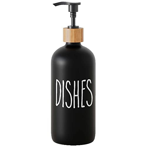 Dish Soap Dispenser for Kitchen,Glass Hand Soap Dispenser, Modern Farmhouse Decorfor Bathroom,Kitchen Decor - color: Black-dishes