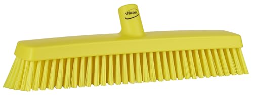 Vikan 31756 16" Heavy-Duty Push Broom, Soft/Stiff, Yellow - color: Yellow