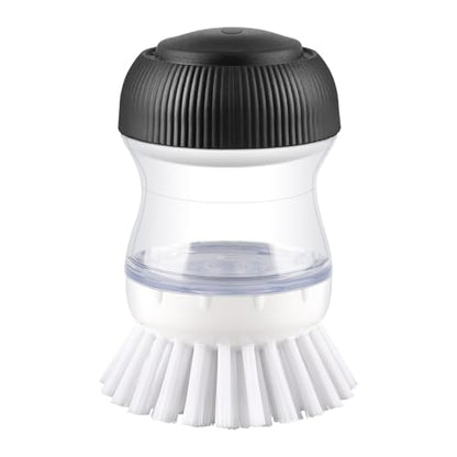 OYV Dish Scrub Brush with Soap Dispenser, Kitchen Brush for Dish Pot Pan Sink Cleaning, 1 Piece Soap Dispensing Palm Brush, Black/Clear/White - color: Black/Clear/White