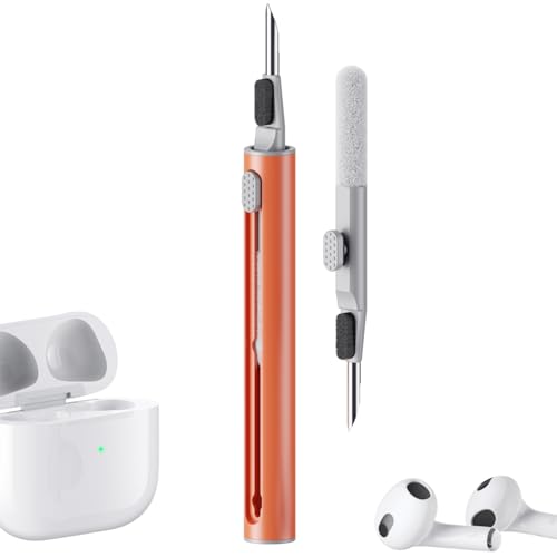 Hyashee Cleaner Kit for Airpods Pro 1 2 3 Multi-Function Cleaning Pen with Soft Brush Flocking Sponge for Bluetooth Earphones Case Cleaning Tools (Orange) - color: Orange