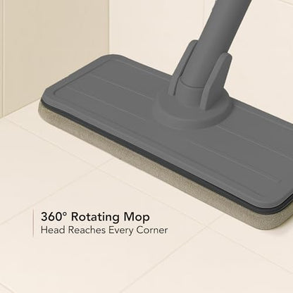 OVENTE Mop and Bucket with Wringer Set, Hands-Free Self-Cleaning Flat Floor Mop with Washable Microfiber Pad, Home Cleaner for Smooth Wall, Hardwood, Tile, Laminate and Glass Windows, Beige MBP32BGG