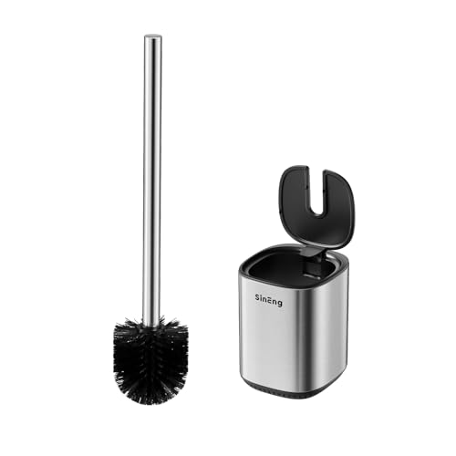 Toilet Brush Holder Set Toilet Bowl Brush Stainless Steel Automatic Open lid Toilet Bowl Cleaner Brush with Durable Bristle Head Toilet Cleaning Brush for Bathroom - color: Stainless Steel