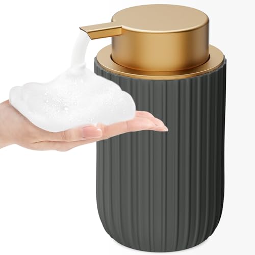 Ceramic Foaming Soap Dispenser, 12 oz Bathroom Foam Hand Soap Dispenser, Refillable Lotion Soap Dispenser with Removable Pump for Kitchen Hand Wash Dispenser, Modern Home Decor (Matte Grey) - color: Matte Grey Gold