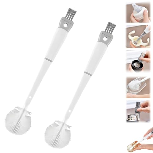 360° Flexible Silicone Bottle Brush with Long Handle, New Bottle Cleaning Brush, Deep Cleaning Brush for Narrow Neck Bottles Silicone Bottle Brush (White-2PCS) - color: White-2pcs