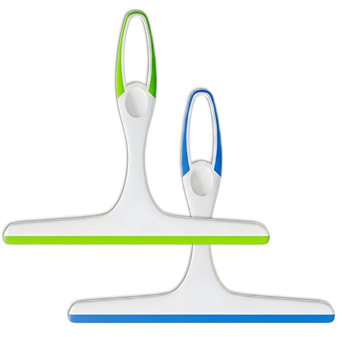 2 Pack Shower Squeegee for Glass Doors – 9.5” Silicone Blade Window Cleaner Tool (Blue & Green) – Bathroom, Car Windshield, Mirror & Tile Cleaning Wiper with Hook – Lightweight Ergonomic Handle