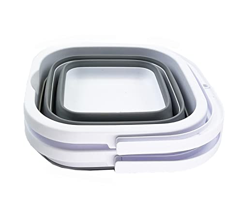 SAMMART Collapsible Rectangular Cleaning Bucket 5L (1.3 Gallon)- Foldable Camping Beach Sand Water Pot Pail- Portable Space Saving Tub for Household, Outdoor Car Washing (White/Grey (Set of 2)) - color: White/Grey (Set of 2)