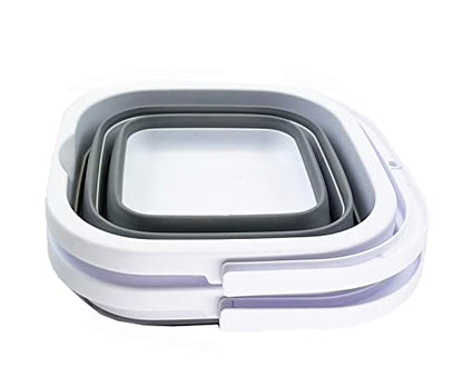 SAMMART Collapsible Rectangular Cleaning Bucket 5L (1.3 Gallon)- Foldable Camping Beach Sand Water Pot Pail- Portable Space Saving Tub for Household, Outdoor Car Washing (White/Grey (Set of 2)) - color: White/Grey (Set of 2)