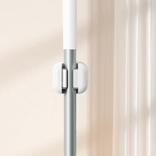 2-Piece Wall-Mounted Mop and Broom Holder with Self-Adhesive Tool Clips for Home Organization - color: White